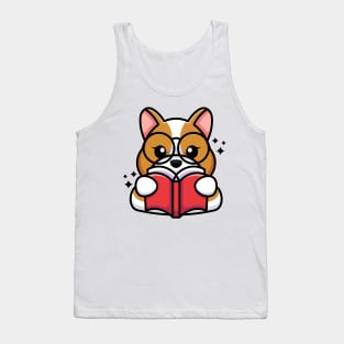 Cute dog reading book cartoon Tank Top